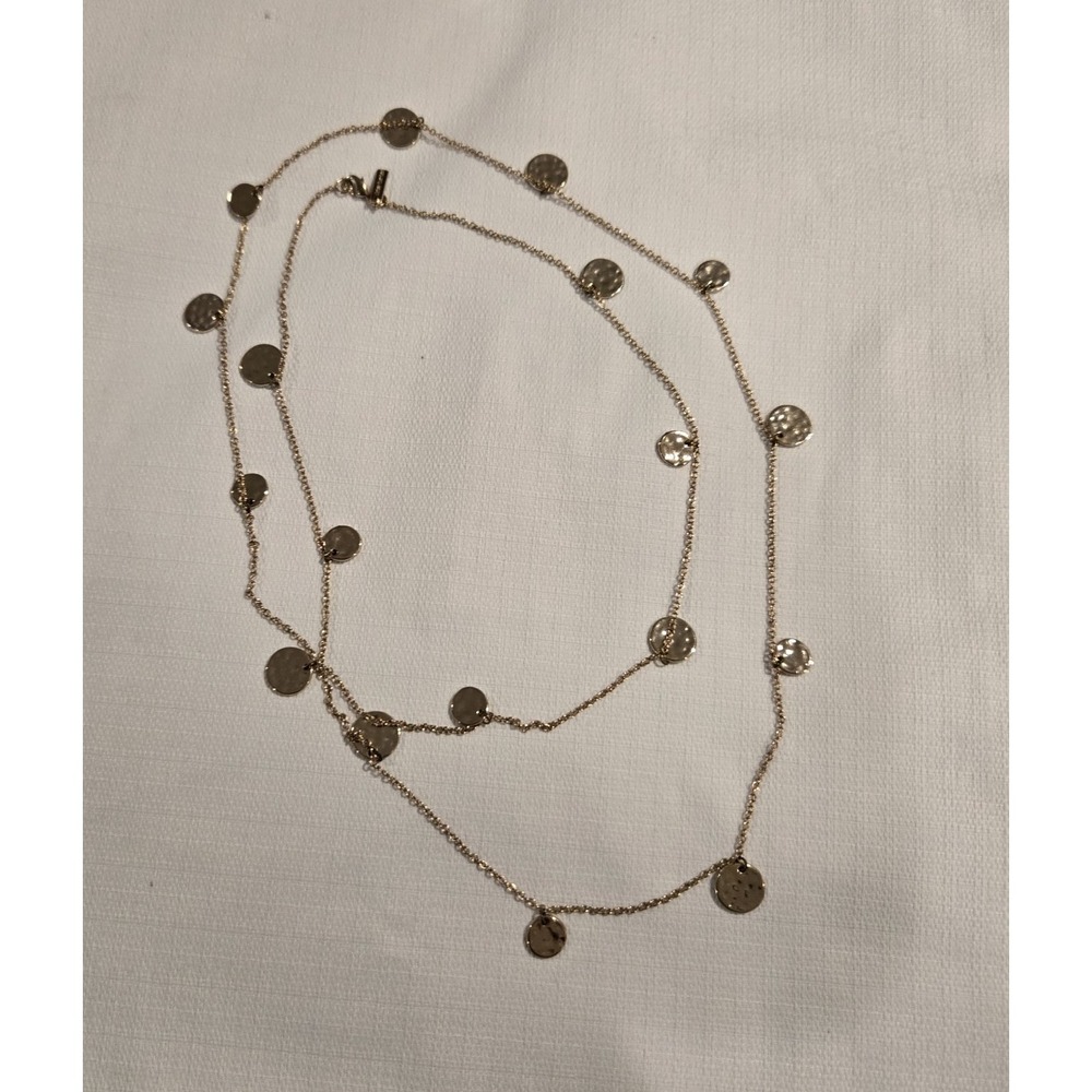 Daisy Fuentes Gold Tone Chain w/‎ Circular  Hammered  Charms  Necklace  48" Long